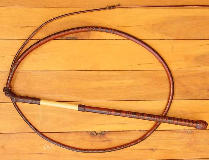 Picture 123.JPG - Half plait stockwhip 32 strand handle 16 plait thong with "HR 2006" plaited in the handle
